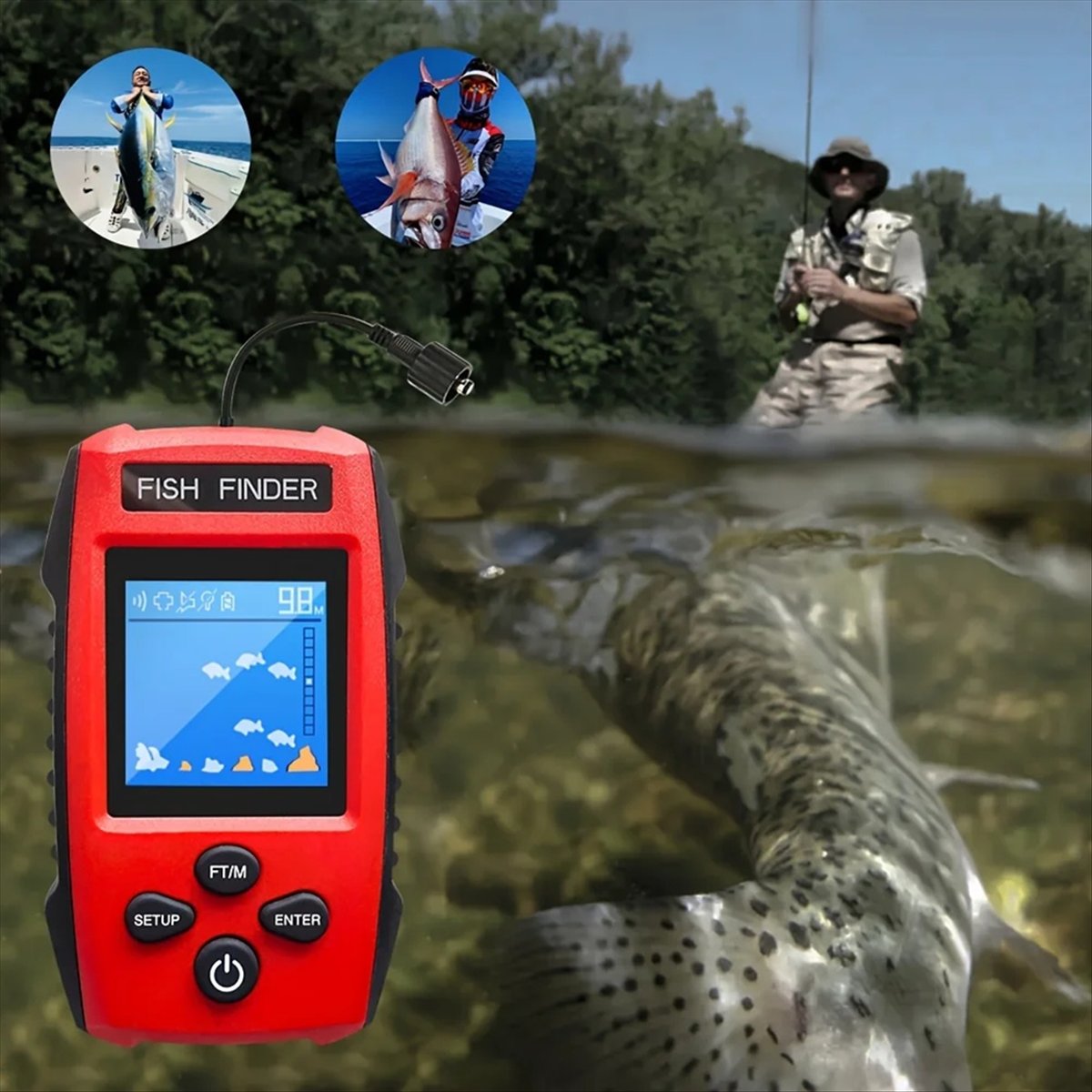 Buscador de peces LCD a color, - Fishing Boat Depth Finder reseña y precio